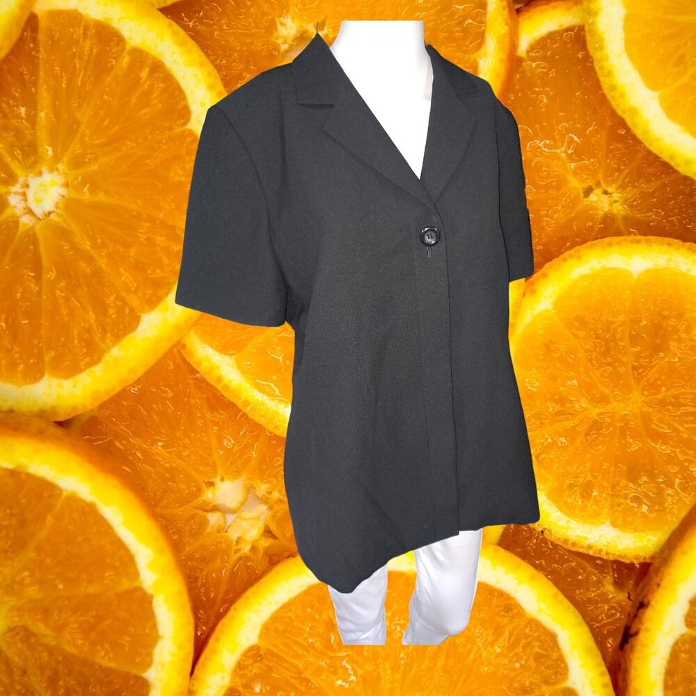 Le Suit Petite Black Covered Button Blouse Size 12P